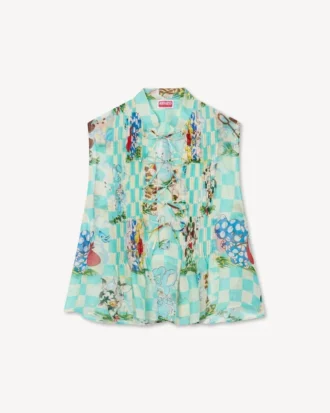 Kenzo カートゥーン シルクリネン混紡 ノースリーブトップ
