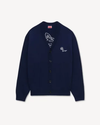 Kenzo「チューリップ」刺繍カーディガン ウール＆コットン