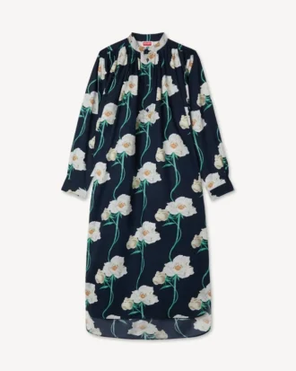 Kenzo アーカイブ・ローズ オーバーサイズ プリーツ ロングドレス（コットン＆シルク）