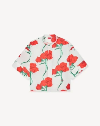 Kenzo アーカイブ ローズ コットンポプリン製半袖シャツ