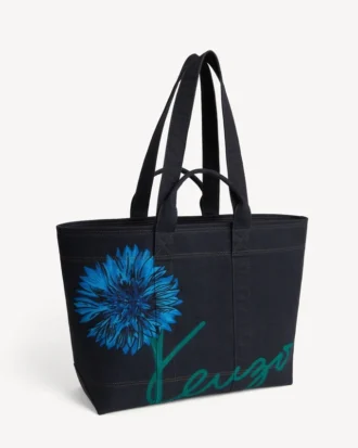 Kenzo「チューリップ」 デニム調ツイル製 ラージトートバッグ