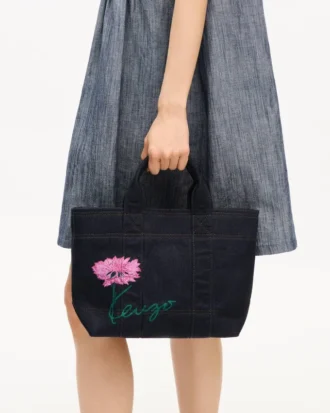 Kenzo「チューリップ」 デニム調ツイル製 スモールトートバッグ