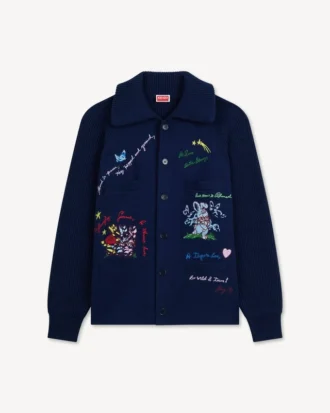 ウールコットン製「Kenzo」装飾カーディガン