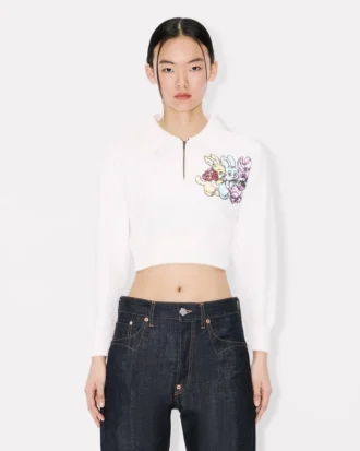 Kenzo カートゥーン 刺繍入り クロップド ポロ スウェットシャツ（コットン）