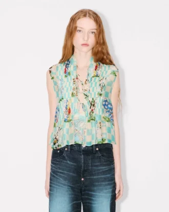 Kenzo カートゥーン シルクリネン混紡 ノースリーブトップ