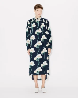 Kenzo アーカイブ・ローズ オーバーサイズ プリーツ ロングドレス（コットン＆シルク）