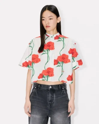 Kenzo アーカイブ ローズ コットンポプリン製半袖シャツ