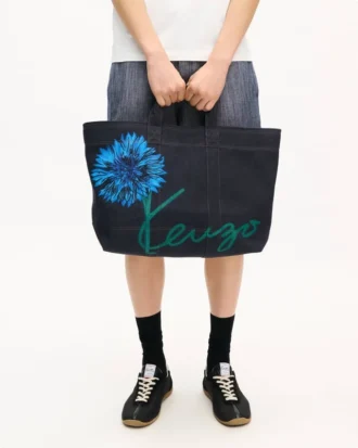 Kenzo「チューリップ」 デニム調ツイル製 ラージトートバッグ