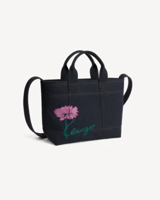 Kenzo「チューリップ」 デニム調ツイル製 スモールトートバッグ