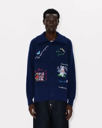 ウールコットン製「Kenzo」装飾カーディガン