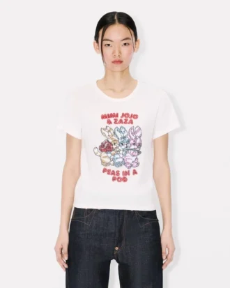 コットン製「Kenzo」カートゥーン刺繍Tシャツ