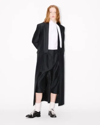バージンウールとシルクを使用したテーラードクロップドプリーツパンツ