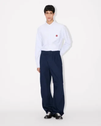 ヘリンボーンコットン製 ウエストゴム入りパンツ